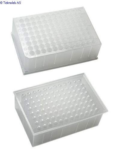 Bilde av 96 Deep Round Well, 1ml/well, Polypropylene Plate, Raised Rim, DNase/RNase Free, inner bag of 5