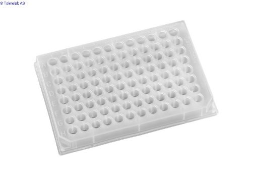 Bilde av 96 Round Shallow Well Polypropylene, Flat Bottom, Raised Rim, 350uL