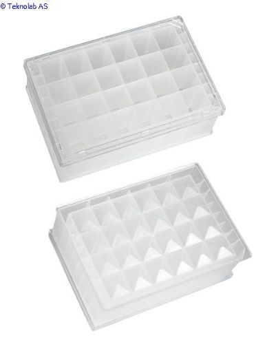 Bilde av Sterile - 24 Square Well, 10mL/well, Polypropylene, V-Bottom, Complete with Lid & Barcode