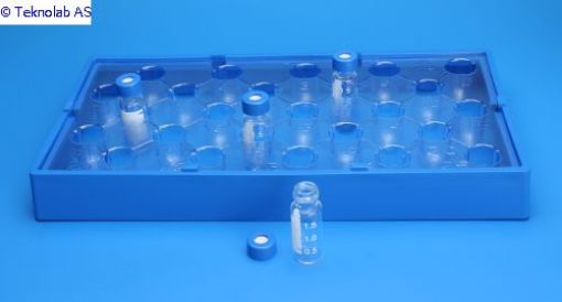 Bilde av 25 Position Insert Tray for Universal Vial Rack, to Hold 8mm Vials, made from Clear PETG 