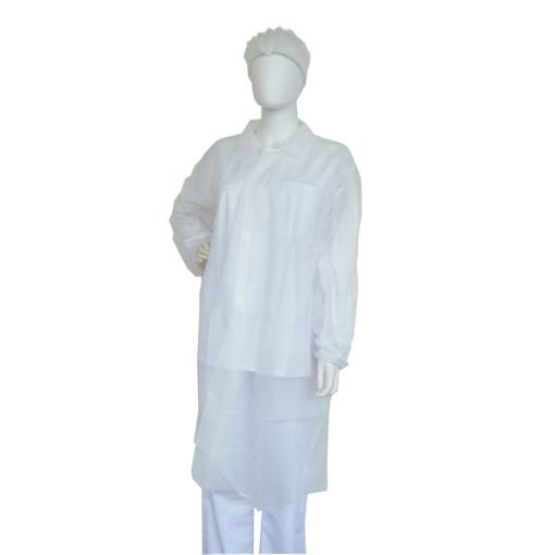 Bilde av Disposable visitor coat, 40 g, PP, white color, without pockets, one size, 10 pcs