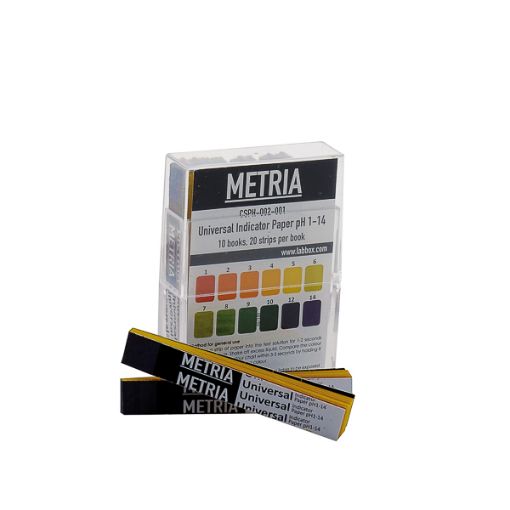 Bilde av Universal pH test papers, strips, pH 4,0 - pH 8,0, Interval: 0,5 pH, 10x20 strips/pack