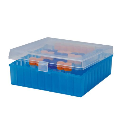 Bilde av Freezer box with hinged lid, 10 x 10, PP, natural/blue