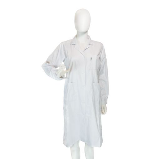 Bilde av Lab-coat 100% cotton with snap button, woman, white, size XL (54-56), 10 pcs