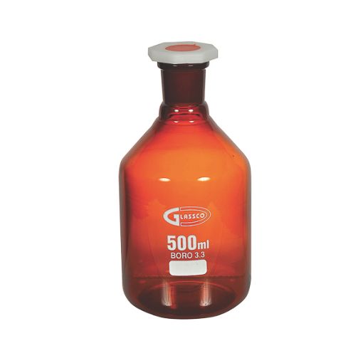 Bilde av Reagent bottle amber, narrow mouth, with PP stopper, 1000 ml, GLASSCO