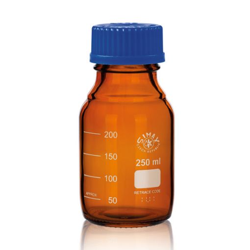 Bilde av Laboratory bottle with ISO thread, graduated, borosilicate 3.3, amber, 250 ml , 10 pcs