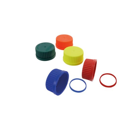 Bilde av Yellow screw cap for laboratory bottles with ISO thread, GL 45, polypropylene, 10 pcs