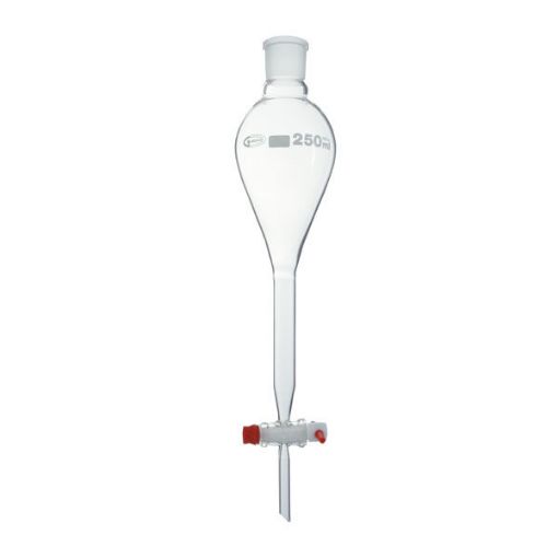 Bilde av Separatory funnel, with PTFE stopcock and plastic stopper, Gilson type, 250 ml