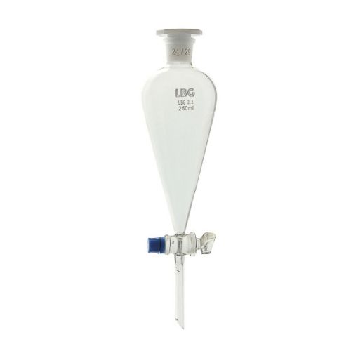 Bilde av Separatory funnel, conical, with glass stopcock and plastic stopper, 250ml, LBG 3.3, 2 pcs.