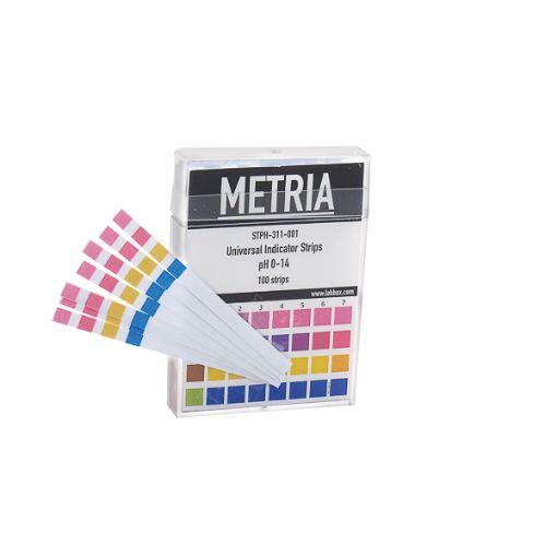 Bilde av pH indicator strips with 4 pads, pH 4,0 - pH 10,0, Interval: 0,5 pH, 100 strips/pack