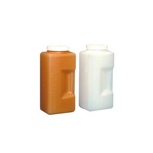 Bilde av Graduated bottle with rectangular base, HDPE, amber, 2000 ml, 52 pcs