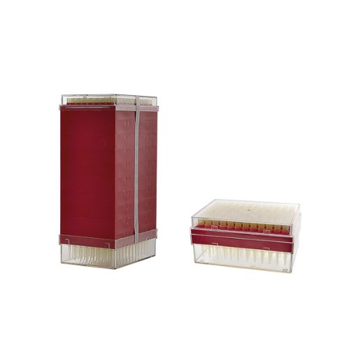 Bilde av 10 stacked racks of yellow tips 2 - 200 ul Gilson type, 960 pcs