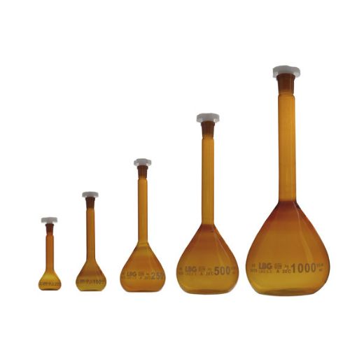 Bilde av Volumetric flask, amber glass LBG 3.3, class A with plastic stopper, 10 ml, 10/19, 2 pcs