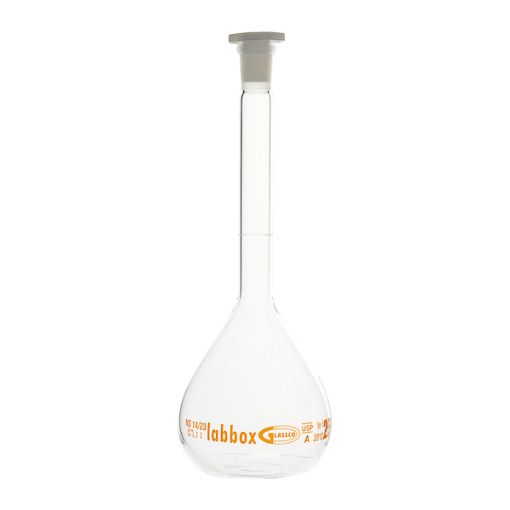 Bilde av Vol. flask class A w/ plastic stopper, individual certificate, 10 ml, mouth size 10/19, labbox +