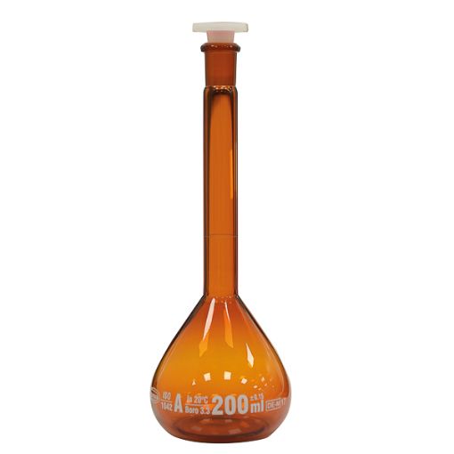 Bilde av Volumetric flask amber class A with plastic stopper, 10 ml, mouth size 10/19, Premium Line, 2 pcs