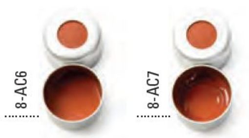 Bilde av Utgått - CAP 8MM CRIMP TOP CHROMACOL SILVER ALUMINUM OPEN TOP 4MM RED NATURAL RUBBER/ CLEAR PTFE 100