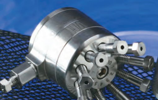 Bilde av Mini diaphragm 10 port 2-pos valve 1/16*.4mm, 175C/300psi gas, N60/Polyimide