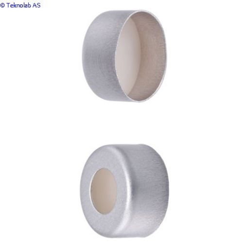 Bilde av Caps, Crimp Top, Silicone Rubber / PTFE, ultra-pure Septa, fitted in aluminum, Silver Caps. For use 