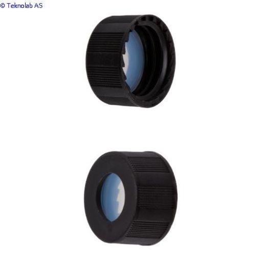Bilde av Caps, Screw Top, with Silicone Rubber / PTFE, ultra-pure Septa, fitted in knurled, polypropylene, Bl