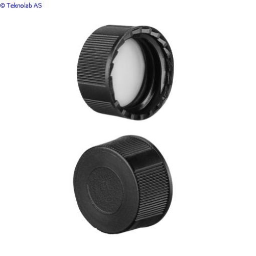 Bilde av Caps, Screw Top, Solid, with an ultra-pure, Silicone Rubber / PTFE liner, in a closed Black Cap. For