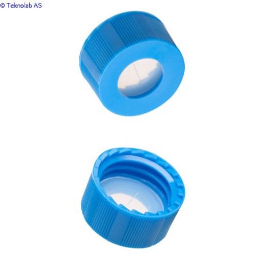 Bilde av Caps, Screw Top, with Silicone Rubber / PTFE, ultra-pure, Pre-Slit Septa, fitted in knurled, polypro