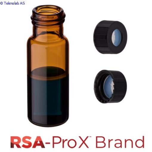 Bilde av Vial & Cap Kit. 100 EA 2ml, Screw Top, Hydrophobic, Amber Autosampler Vials and matching Black Caps 