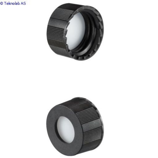 Bilde av Caps, Screw Top, with PTFE, ultra-pure Septa, fitted in knurled, polypropylene, Black Caps. For use 