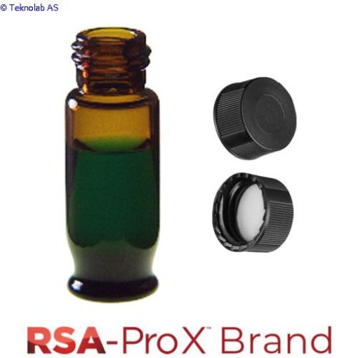 Bilde av Vial & Cap Kit. 100 EA 1.8ml, Screw Top, Hydrophobic, Amber Autosampler Vials and matching Solid Bla