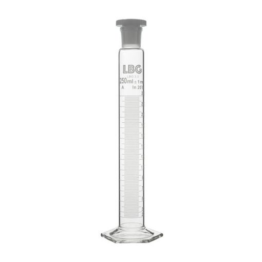 Bilde av Measuring cylinder hexagonal base, with plastic stopper, class B, 50ml, 19/26, LBG 3.3